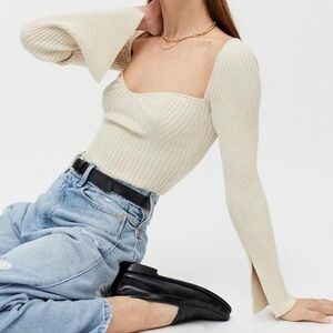 urban outfitters cream ribbed sweater with square neck